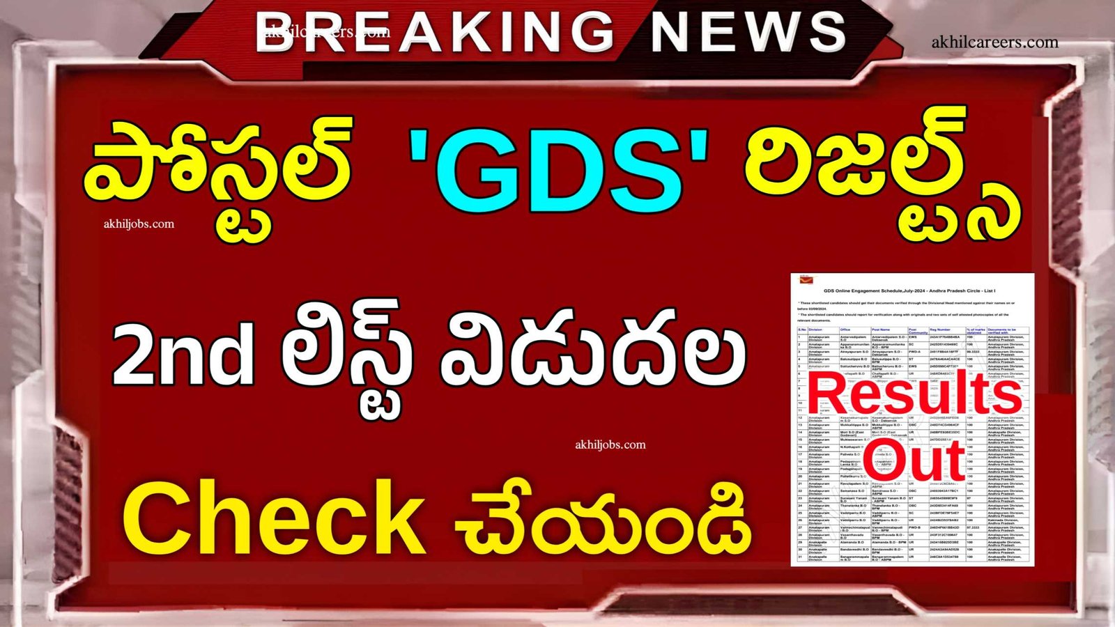 Postal GDS Results in Telugu 2024