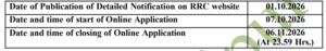 RRC NWR Notification 2026